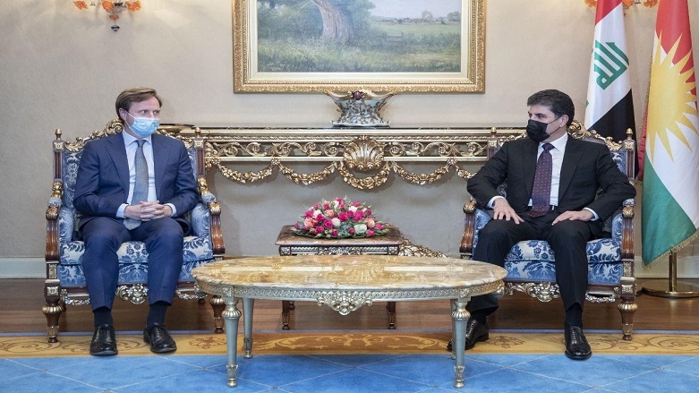 Kurdistan Region President Nechirvan Barzani during a meeting with British Envoy to Iraq Stephen Hickey, June 14, 2020. (Photo: Kurdistan Region Presidency Office)